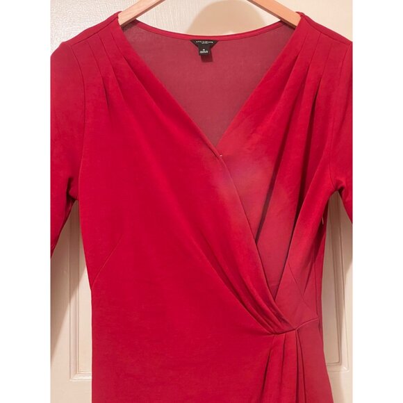 Ann Taylor Size 6 Red Dress Body Con Hidden Side Zip Long Sleeves Foe wrap skirt - Picture 6 of 16